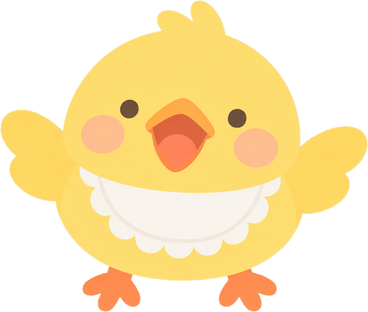 Chickpea mascot, a yellow chick wearing a bib